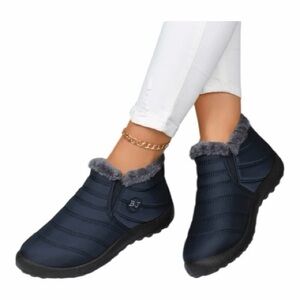 BJ Quilted Slip-On Winter Low Top Anti-Slip Warm Boots 38/7.5 - 8 Navy Blue NWOB